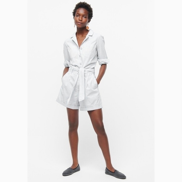 JCrew Foundry Chino Short Coveralls Romper Jumpsuit in Stone - Size 00 - Picture 1 of 8